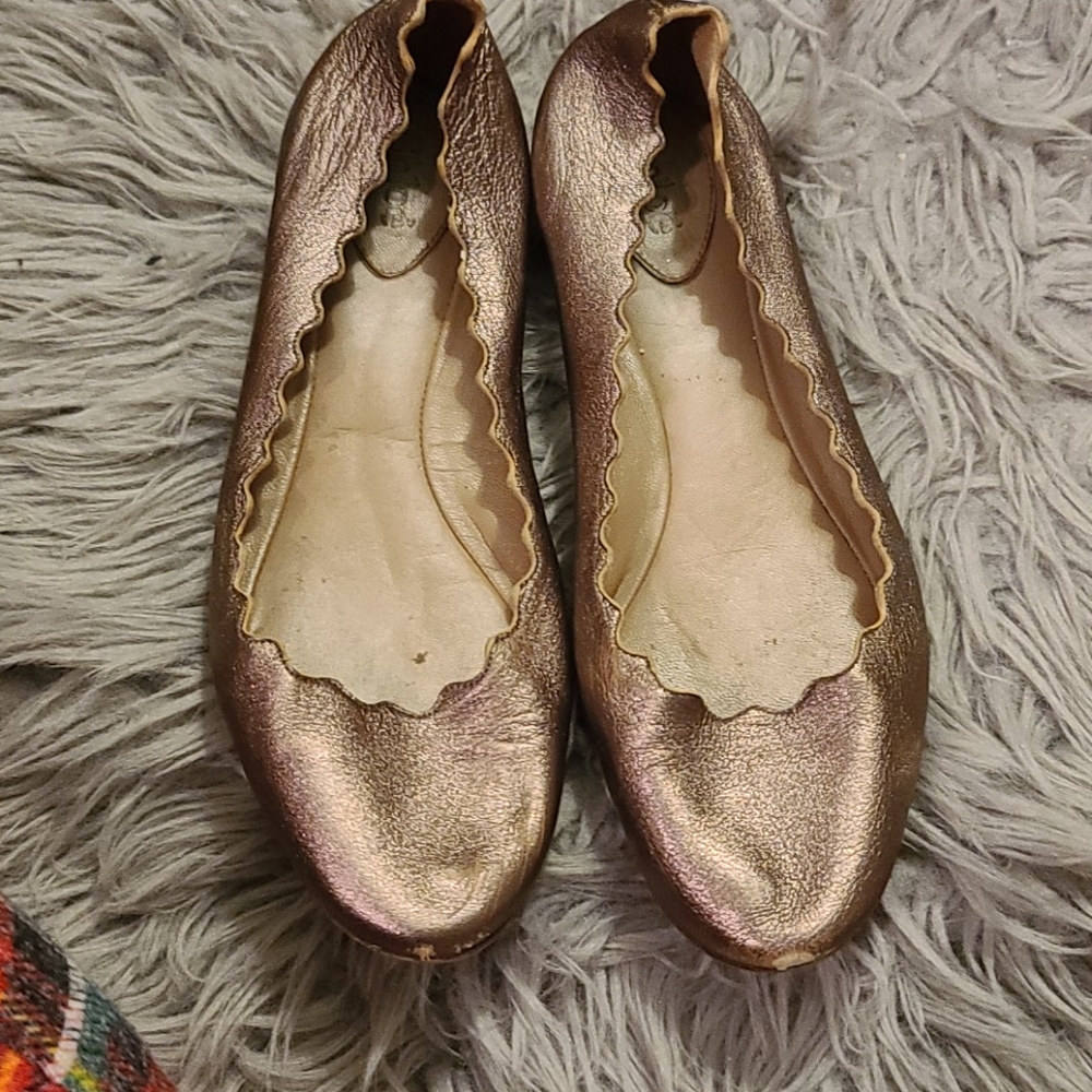 Chloe metallic scalloped flats